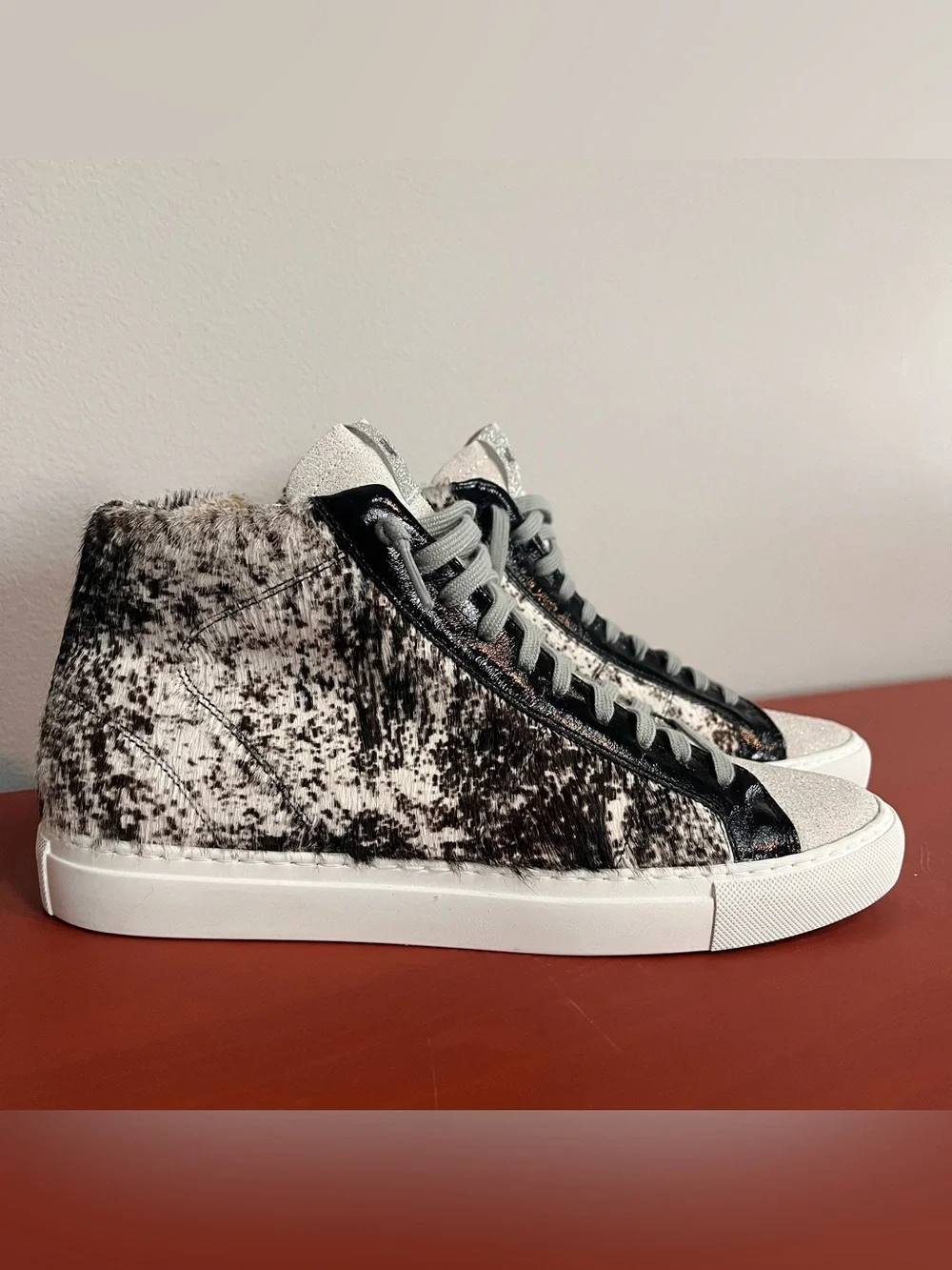P448 Cow Softy Calf Hair High Top Sneakers Women's Size 41 Streetwear Western